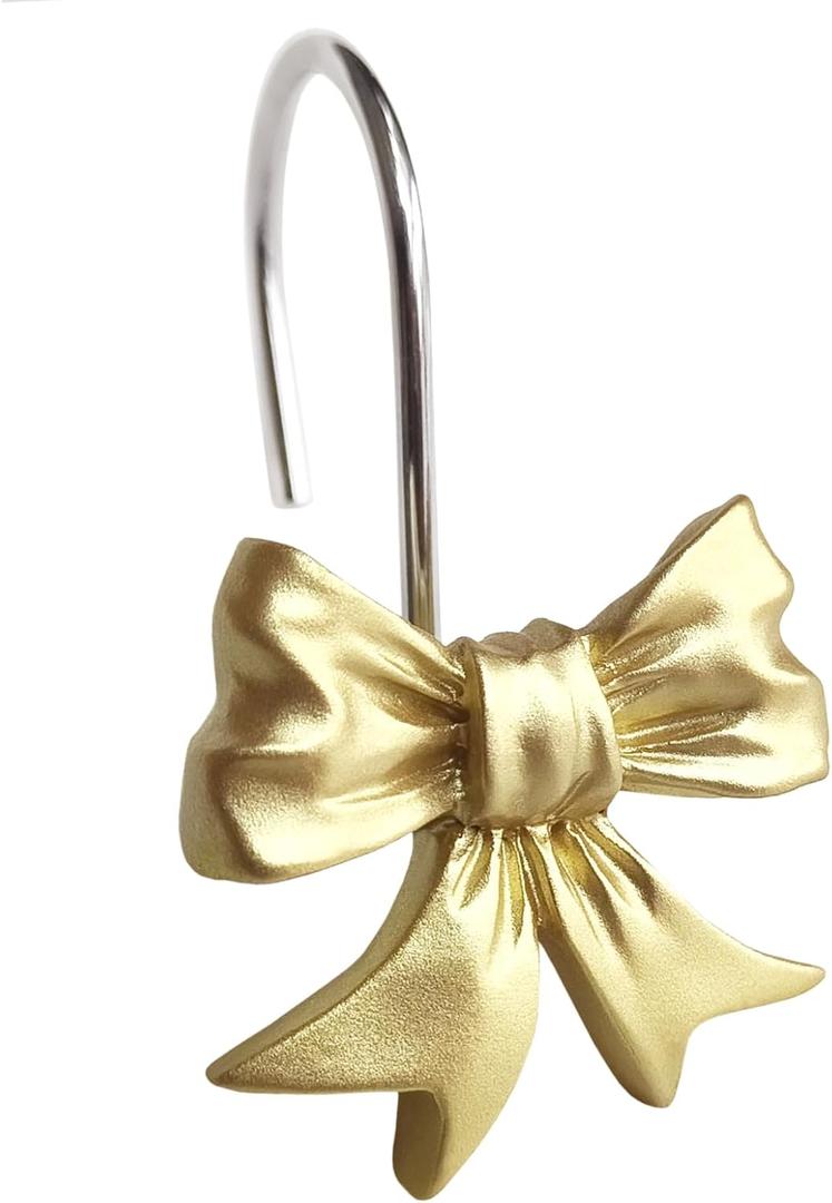 CHICTIE Bow Knot Decorative Shower Curtain Hooks, Gold Shower Rings for Shower Curtain Rods Babys Girls Room Bathroom Rustproof Shower Hooks Hangers