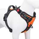 PHOEPET Reflective Dog Harness Large Breed Adjustable No Pull Vest with with Handle 2 Metal Rings 3 Buckles [Easy to Put on & Take Off] (L, Orange)