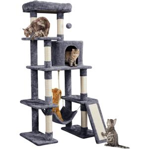 Yaheetech Large Multi-Level Cat Tree, 63 Inches Tall with Sisal-Covered Scratching Posts, Condo, Hammock, Dangling Ball, and Extended Platform for Cats to Play and Sleep (Dark Gray)