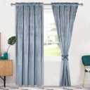 Hiasan Velvet Curtains 84 inches-Blackout Thermal Insulated Solid Soft Curtains for Bedroom Living Room Rod Pocket Room Darkening 2 Panels Window Drapes with Tiebacks, 52W x 84L, Stone Blue