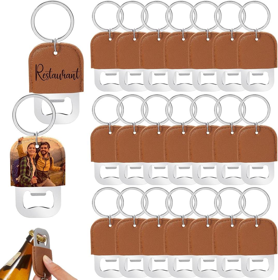 Maxcheck Dye Leather Bottle Opener Keychain Sublimation Beer Steel Bottle Opener PU Leather Keychain for Gift