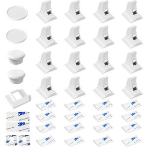 Magnetic Cabinet Locks Baby Proofing 16 Pack + 2 Keys, Aukfa Cabinet Locks for Babies with Adhesive No Drilling or Screws Fixed, Child Locks for Cabinets for Cupboard Drawers Latches