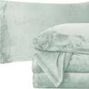 Elegant Comfort Luxuriously Soft 4-Piece Velvet Plush Flannel Sheet Set - Premium Quality - Cozy Warm, Anti-Static, Non Pilling Fuzzy Velvet Flannel Fleece Deep Pocket Sheet Set - Queen, Mint Green