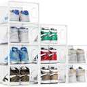 Larger Shoe Storage Boxes Organizers for Closet 9 Pack, Fit Size 11, Clear Plastic Stackable Sneaker Containers for Entryway, Space Saving Shoe Rack Bin Holder