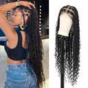 360 HD Full Lace Knotless Boho Braided Wigs for Women Box Braid Wig With Baby Hair Human Hair Blended Braided Lace Front Wigs Natural Black 36 Inch (HD Full Lace Boho Braids-36)