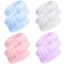 Chuangdi 4 Pairs Wrist Bands for Washing Face Wrist Spa Microfiber Wash Towel Band Scrunchies Absorbent Wristbands Sweatband for Women Prevent Liquid from Spilling(Lovely Colors)