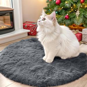 OLANLY Grey Round Rugs for Bedroom - Machine Washable, 2 ft Circle Area Rugs for Living Room, Soft and Fluffy Shaggy Carpet for Teen Girls and Boys, Nursery Rooms, Dorms, Home Decor Aesthetic