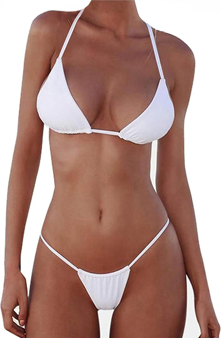 XUNYU Thong Bikini Sets for Women - Brazilian Micro String Bikinis Sexy Two Piece Swimsuit Triangle Top Halter Bathing Suits (Small)