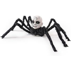 Halloween Outdoor Decor Black Spider, Creepy-Crawly Light-Up Doll Head Scary Giant Spider with Terror Sounds, Haunted House Props, Halloween Yard Lawn Decorations Party Indoor Decor
 3 Pack