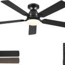 Ceiling Fans with Lights, 52 Inch Flush Mount Ceiling Fan with Light and Remote, Low Profile Black Ceiling Fan for Bedroom Living Room, Quiet DC Motor, Reversible, Dimmable LED, Black