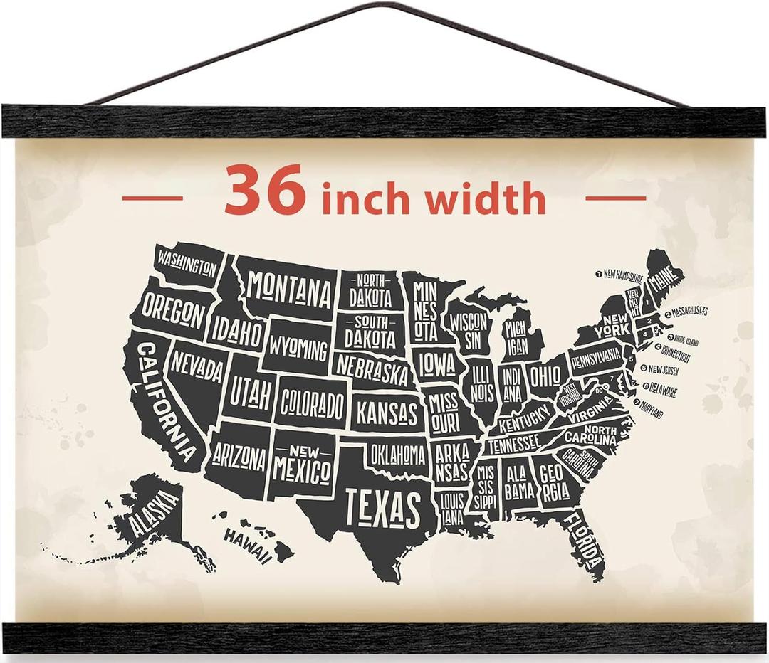 Magnetic Poster Hanger Frame for 36x48 36x24 36x12 Movie Music Posters Wall Art,Black Wood Picture Frames for Canvas Diamond Map Decor, Living Room Calendar Banner Tapestry Photo Hanging Stand