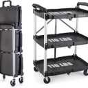 FUTURELAB Portable Folding Service Cart - 3 Tier 330LBS Capacity - Rolling Utility Foldable Cart with Wheels for Warehouse Home Workshops Garages Restaurants Offices (Black)