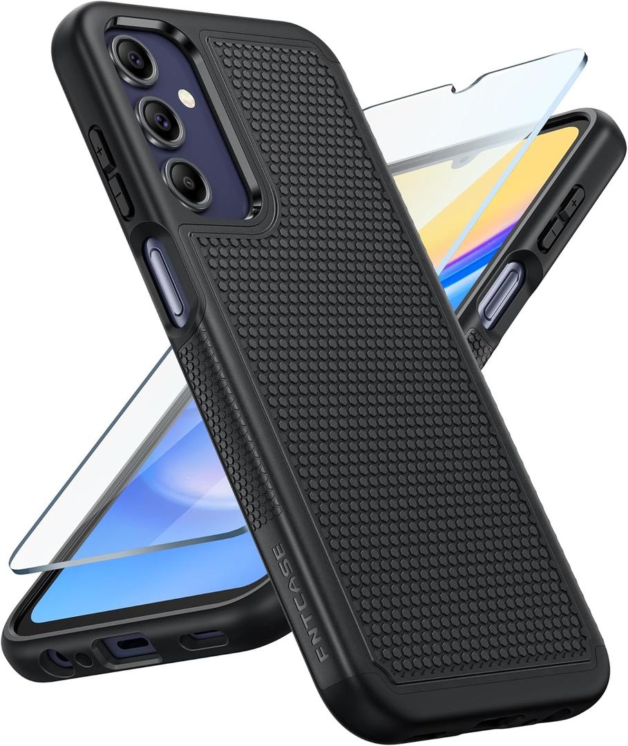 FNTCASE for Galaxy A15-5G Phone Case - Samsung A15 5G Military Grade Drop Protection, 14ft Drop Tested, Screen Protector Included, Anti-Slip Matte Textured, TPU+PC Dual Layer Shockproof Cover (Black)