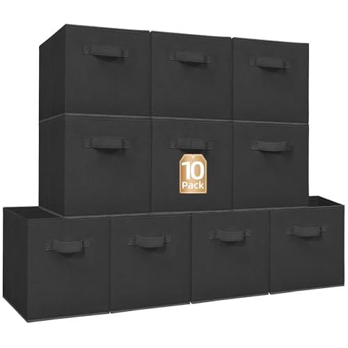 STORAGE MANIAC Storage Cubes, 11 Inch Collapsible Storage Bins with Handles, 10 Pack Fabric Foldable Bins for Organization, Durable Storage Bins for Closet, Shelves, Offices, Toys, 10-Pack Black