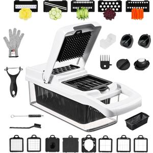 26-in-1 Vegetable Chopper with 8 Blades, Veggie Slicer & Dicer, Food Chopper with Container & Lid, Onion Chopper, Salad Chopper, Multi-Purpose Kitchen Tool for Easy Meal Prep (Black & White)