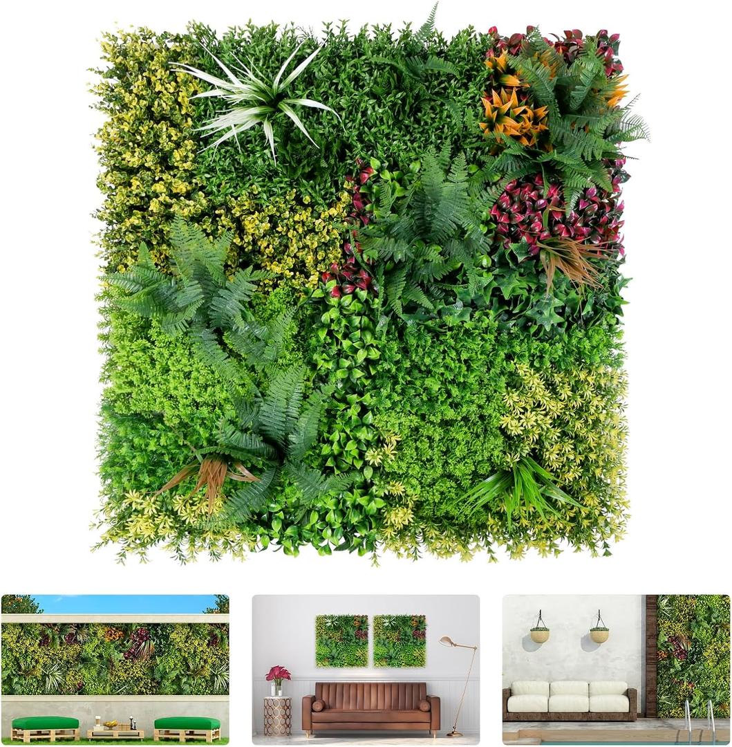 Artificial Grass Wall Backdrop Panels, 40"x40" UV-Anti Greenery Backdrop Wall, Faux Boxwood Panels for Patio, Garden, Backyard Indoor Outdoor Green Wall Decor & Privacy Fence Covering