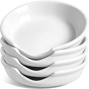 LE TAUCI Ceramic Spoon Rest for Stove Top, 4.8 Inch Spoon Holder for Kitchen Counter, Kitchen Gadgets, Coffee Spoon Cradle, Home Accessories for Utensils, Set of 7, White