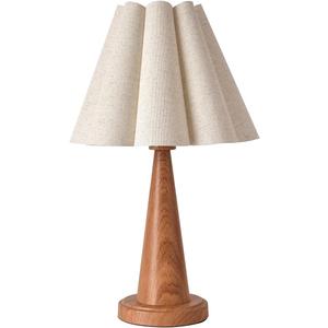 Modern Table Lamp with Petal Linen Lampshade, Light Faux Wood Metal Base, 20.5 Bedside Nightstand Lamp for Bedroom, Living Room, Office, E26 Base, Max 60W (Bulb Not Included)