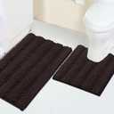 Turquoize Chenille Bathroom Rugs Set Non-Slip Bath Mats for Bathroom Super Absorbent Shaggy Shower Mat for Tub Kitchen Plush Bath Rug Plus U Toilet Mat (Standard: 20" x 32" and 20" x 20" U), Chocolate (20" x 32" Plus 20" x 20"U, Chocolate)
