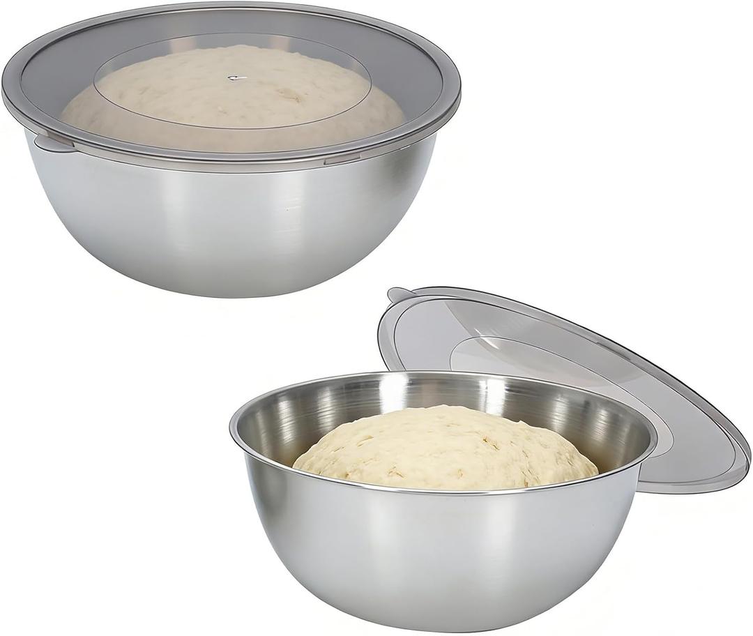 2 Pack Pizza Dough Proofing Container, Stainless Steel Round Dough Proofing Box with Clear Lid, Pizza Storage Container for Cold Fermentation, Bread Rising, Fridge Prep, and Home Bakers