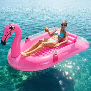 HeySplash Inflatable Tanning Pool, Flamingo Tanning Float with Cup Holders, Pool Floats Adult with Detachable Inflation Pillow Dual Handles, Inflatable Pools for Beach Party Backyard