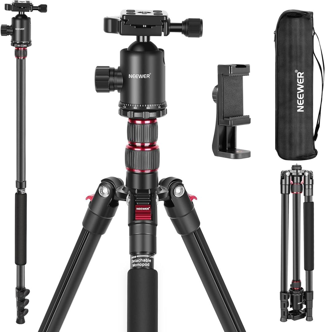 NEEWER 77 inch Camera Tripod Monopod for DSLR, Phone with 360 Panoramic Ball Head, 2 Axis Center Column, Arca Type QR Plate, Compact Aluminum Lightweight Travel Tripod 34lb Max Load, Bag Included