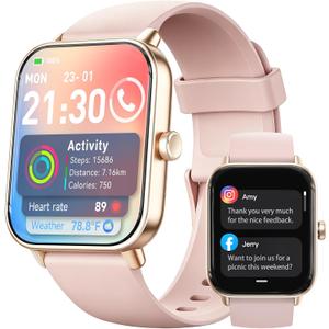 Smart Watch for Women,1.85 inch AMOLED Touchscreen for Android & iPhone Alexa Built-in Bluetooth Calls, Fitness Watch 110+ Sport Modes Heart Rate/Sp02/Sleep/Calories Monitor IP68 Waterproof