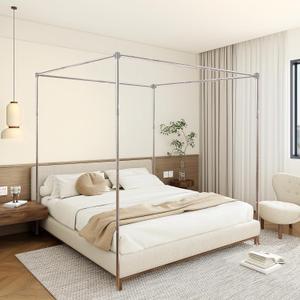 Canopy Bed Frame Queen Size Stainless Steel Canopy Poles for Bed, Canopy Bed Curtains Queen Bed Canopies & Drapes for 4 Corner Metal Bed Wood Bed Bedroom Decor