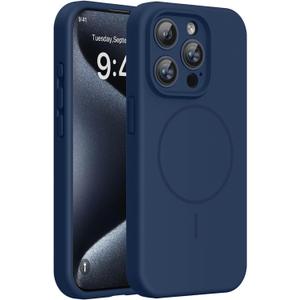 Miracase Magnetic for iPhone 15 Pro Case, [Soft Anti-Scratch Microfiber Lining], Compatible with MagSafe, Liquid Silicone Shockproof Drop Protection Phone Case for 15 Pro, Dark Blue