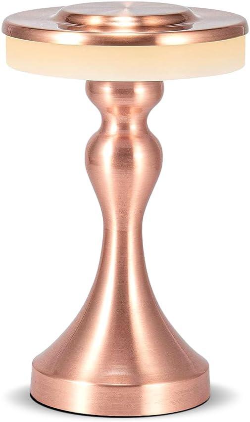 Portable Metal LED Table Lamp,Cordless Battery Table Lamp, 3 Color Touch Control Rechargeable Desk Lamp, 3-Levels Brightness Bedside Battery Lamp, Night Light for Kids Nursery, Dining Room Lamp (Metal Rose Gold)