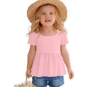 Toddler Girls Peplum Flowy Shirts | Baby Top, Kid, Short Sleeve, Square Neck, Babydoll, Tunic, Ruffle Hem, 18M-5T, Summer, Casual, Preschool, Kindergarten, Play