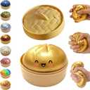hepanio Glitter Dumpling Squishy, Dumpling Squishies, Glitter Dumpling Mystery Box, Colorful Dumpling Stress Balls Fidget, Jumbo Squishy Toy with Steamer Box, Soft Squeeze Decompression Dough (Gold)