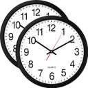 Bernhard Products Black Wall Clock, 2 Pack Silent Non Ticking - 16 Inch Extra Large Quality Quartz Battery Operated Round Easy to Read Home/Office/Business/Kitchen/Classroom/School Clocks