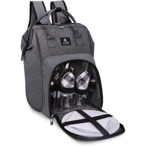 ALLCAMP Picnic Backpack for 2 Persons - Insulated Cooler Bag with W/Fleece Blanket, Plates and Cutlery Set, for Family Outings, Couple Gifts
