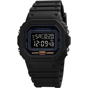 Men's Women's Digital Sport Watch, Black, 50M Waterproof, Chronograph, Alarm, Countdown Timer, Dual Time, LED Backlight