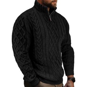 Comdecevis Mens Quarter Zip Sweater Long Sleeve Cable Knit Mock Neck Polo Soft Casual Pullover Sweaters S