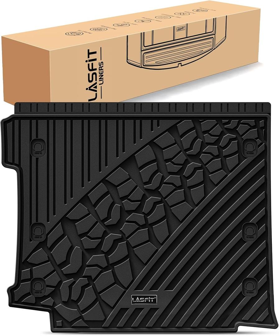 LASFIT Trunk Mat for Jeep Wrangler JL 2018-2024 2025 4 Door Cargo with SUBWOOFER, All Weather TPE Custom Fit Cargo Mat Fit for Flat Load Floor Gas Type, Black (Not for JK/Not PHEV/Not 2-Door)
