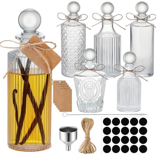 Baderke 6 Pcs Glass Vanilla Extract Bottles 5 oz Homemade Extract Jars with Lids Funnel Labels Cleaning Brush Hemp Rope for Syrup Food Sauce Beans Essential Oils Christmas Wedding Gifts