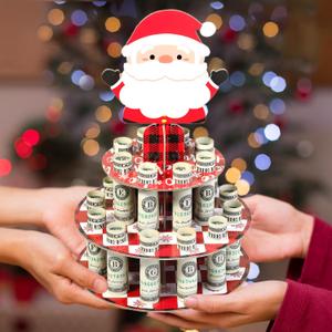 Christmas Money Holder, Santa Claus Cash Cake Stand for Give Christmas Money Gifts, Surprise Xmas Cash Gift Ideas for Him Her Son Daughter Grandkids