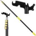 3.2-12 ft Telescopic Extension Pole with Utility Hook, Multi-Purpose Aluminum Pole for Painting, Dusting and New Year Window Cleaning Christmas Lights Installation Without a Ladder(Yellow)