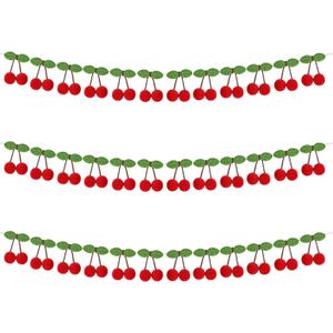 3 Pcs Cherry Garland, Christmas Cherry Garland Decorations, Cute Cherries on Top Garlands Pompom Felt Bunting Hanging Decoration for Birthday Party, Baby Shower, Home Decor