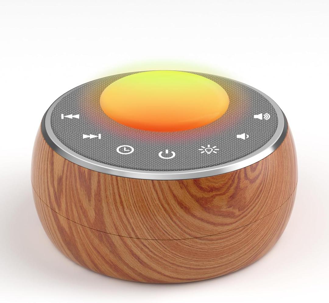 Peakeep White Noise Portable Sound Machine Sleeping Light for Adults Baby, Loud Clear Speaker, 25 Hours Continuous Audio 27 Noise Fan Nature No-looping Sounds, 30 Volume, Battery Operated (Wood Grain)