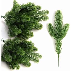 KLEWEE 60 Pcs Artificial Pine Branches, Christmas Tree Filler Branches, Realistic Faux Christmas Greenery Green Plants Pine Picks and Stems for Christmas Decorating Crafts Vase DIY Wreath Garland