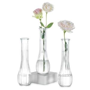 NUPTIO Glass Bud Vases Centerpiece: 3 Pcs Small Flower Vase for Wedding in Bulk - Cute Clear Ribbed Vase for Party Events Home Table Decor