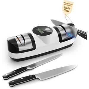 Electric Knife Sharpener, 5 in 1 Knife Sharpening System with 3 Speed Setting, Rechargeable Professional Diamond Knife Sharpener with LED Display for Rough & Fine Sharpening (MP5)