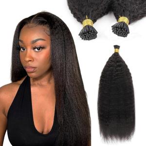Hair I Tip Hair Extensions Human Hair Kinky Straight 100% Brazilian Hair Invisible Keratin Stick Itip Real Human Hair Extensions for Black Women Curly Natural Black 14 Inch 50g/100Strands