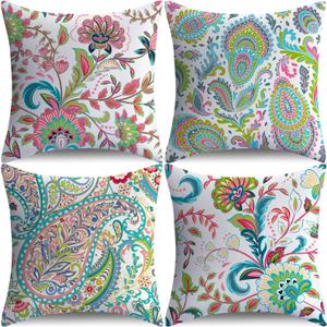 NIGHTWISH Outdoor Waterproof Pillow Covers 20x20 Set of 4 Paisley Decorative Outdoor Throw Pillows Floral Cushion Cases for Patio Furniture Bench Couch Sunbrella