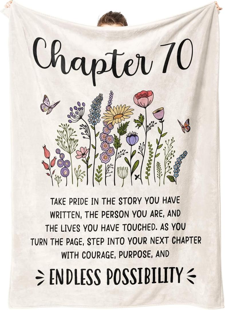 Afterprints 70th Birthday Gifts for Women, Chapter 70 Birthday Blanket, 70 Year Old Bday Gift for Woman, Mom, Friend, Sister, 70th Birthday Decorations, Turning 70 Throw Blankets 50'' x 60''