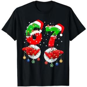 Funny Six Seven 67 Meme 6 7 Christmas Santa Hand Boys Teens T-Shirt Kids 12