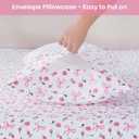 Softan Pink Floral Queen Bed Sheets, Cozy Microfiber Flower Printed Sheets with 15" Deep Pocket Fitted Sheet & Non-Slip Straps, Patterned Pink Rose - Bow Sheets & Pillowcase Set